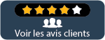 Badge de notation 4 étoiles sur 5 avec icône de groupe d'utilisateurs et texte "Voir les avis clients" sur fond bleu foncé.