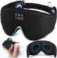 Masque de sommeil Musicozy en velours doux bleu marine, textile respirant avec système audio Bluetooth intégré.